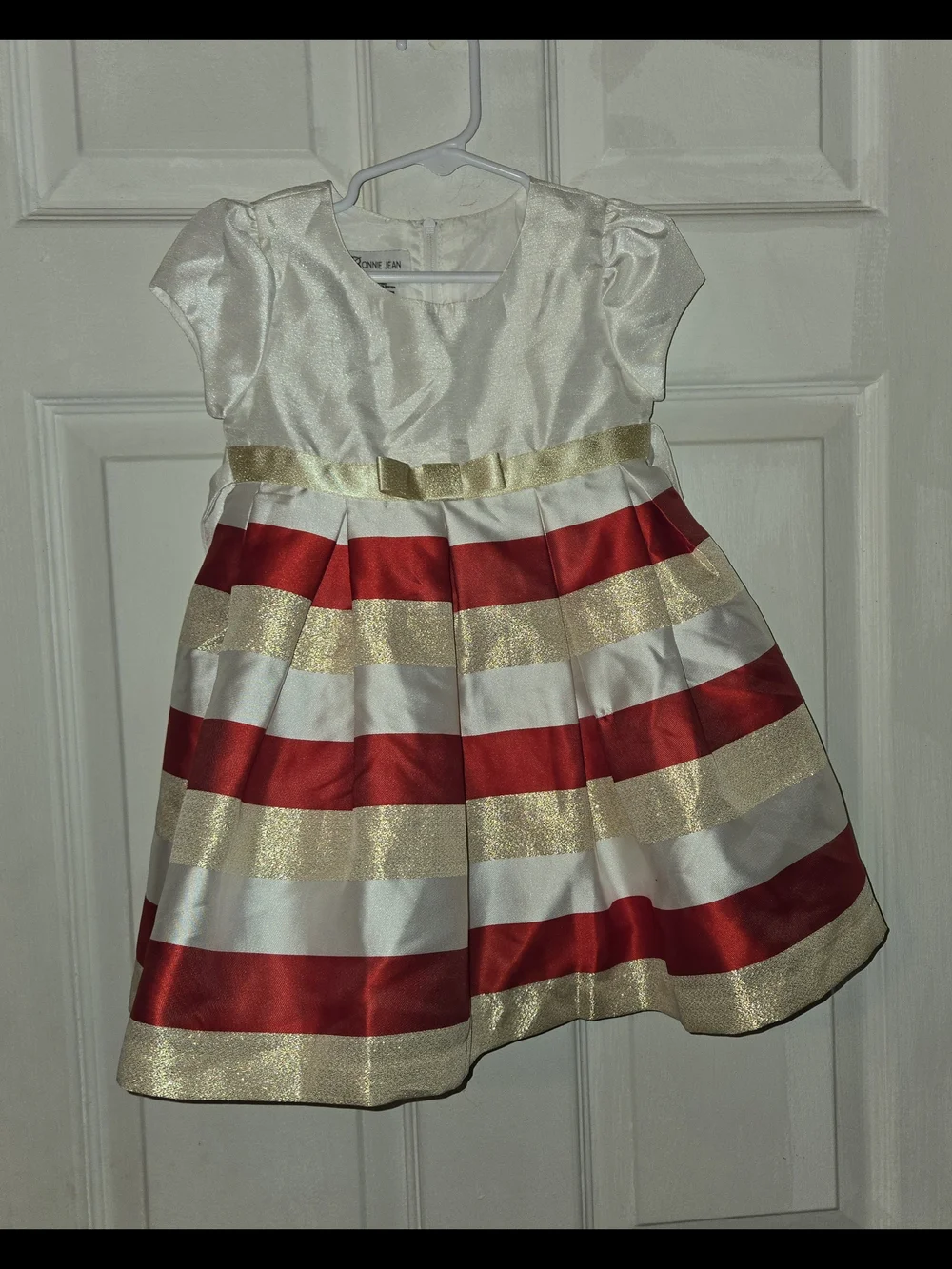Bonnie Jean Ivory, Red and Gold Striped Holiday Dress SZ 2T